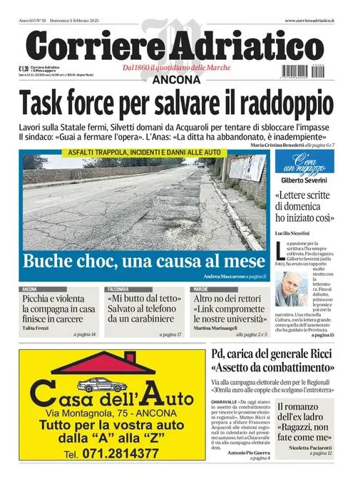 Prima-pagina-corriere adriatico-edizione-di-oggi-09-02-2025